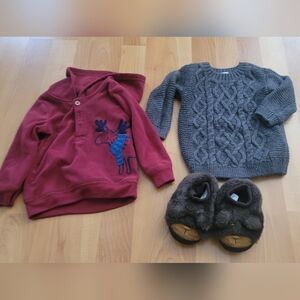 Carter's Red Gray Boys Size 9-12 Months Knit Sweater & Fleece Hoodie & Slippers